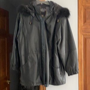 Ladies black leather coat